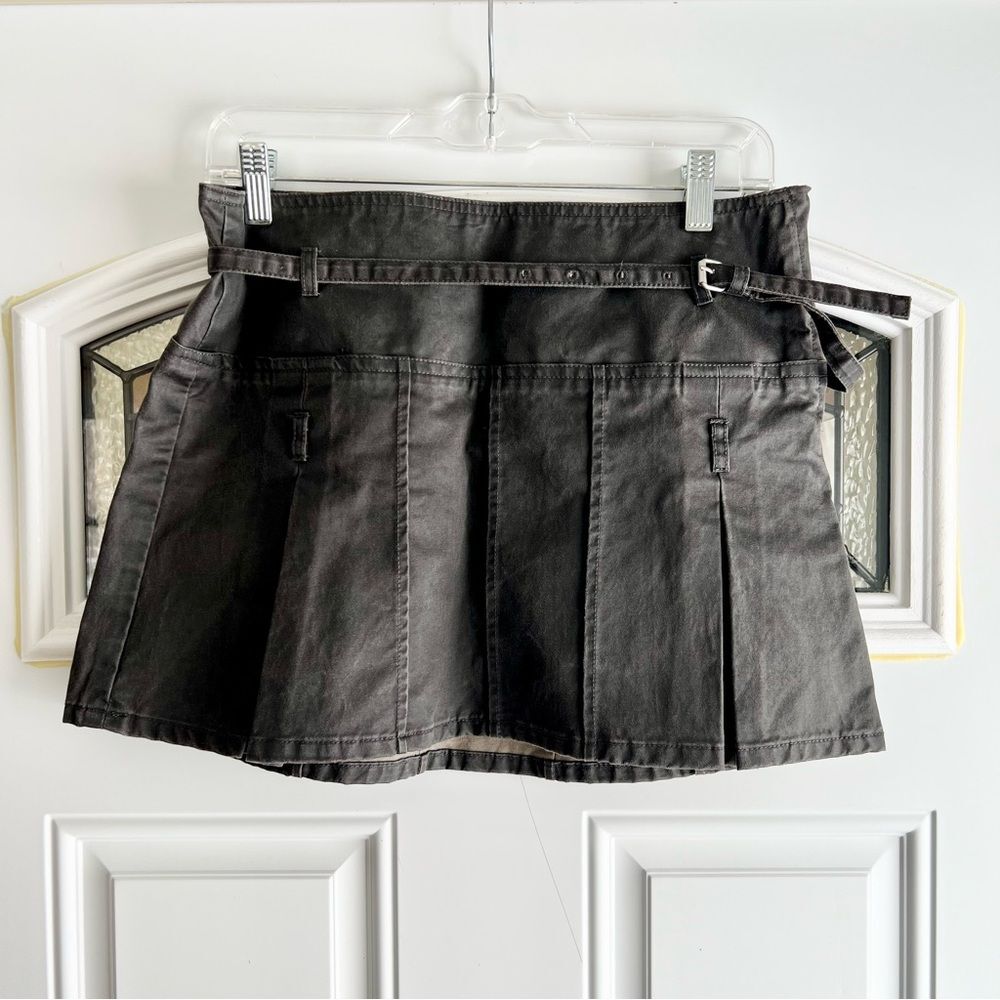 NWT Zara Micro Pleated Belted Jean 90's Grunge Skirt in Dark Grey